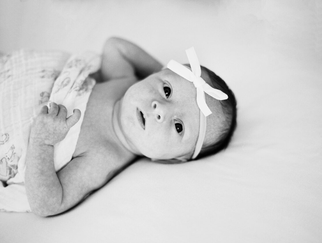 newborn film portrait in black and white