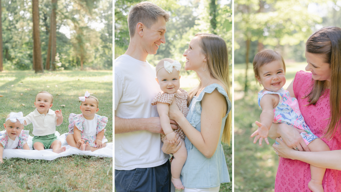 Three photos of families at Richmond Va family photo location Brian Park,  by Jacqueline Aimee Portraits