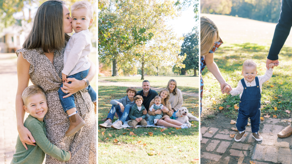 Family photo locations in Richmond Va three photos of families at Forest Hill park, by Jacqueline Aimee Portraits